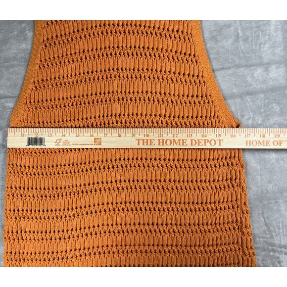 ZARA Sleeveless Size L Crew Neck Open Knit Orange Sweater Vest Autumnal Layering - Picture 8 of 11